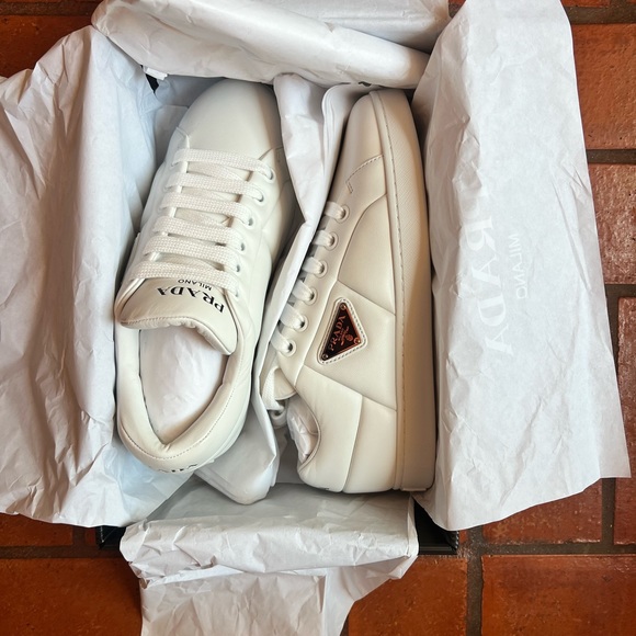 White Padded Nappa Leather Prada Sneakers - Picture 3 of 5